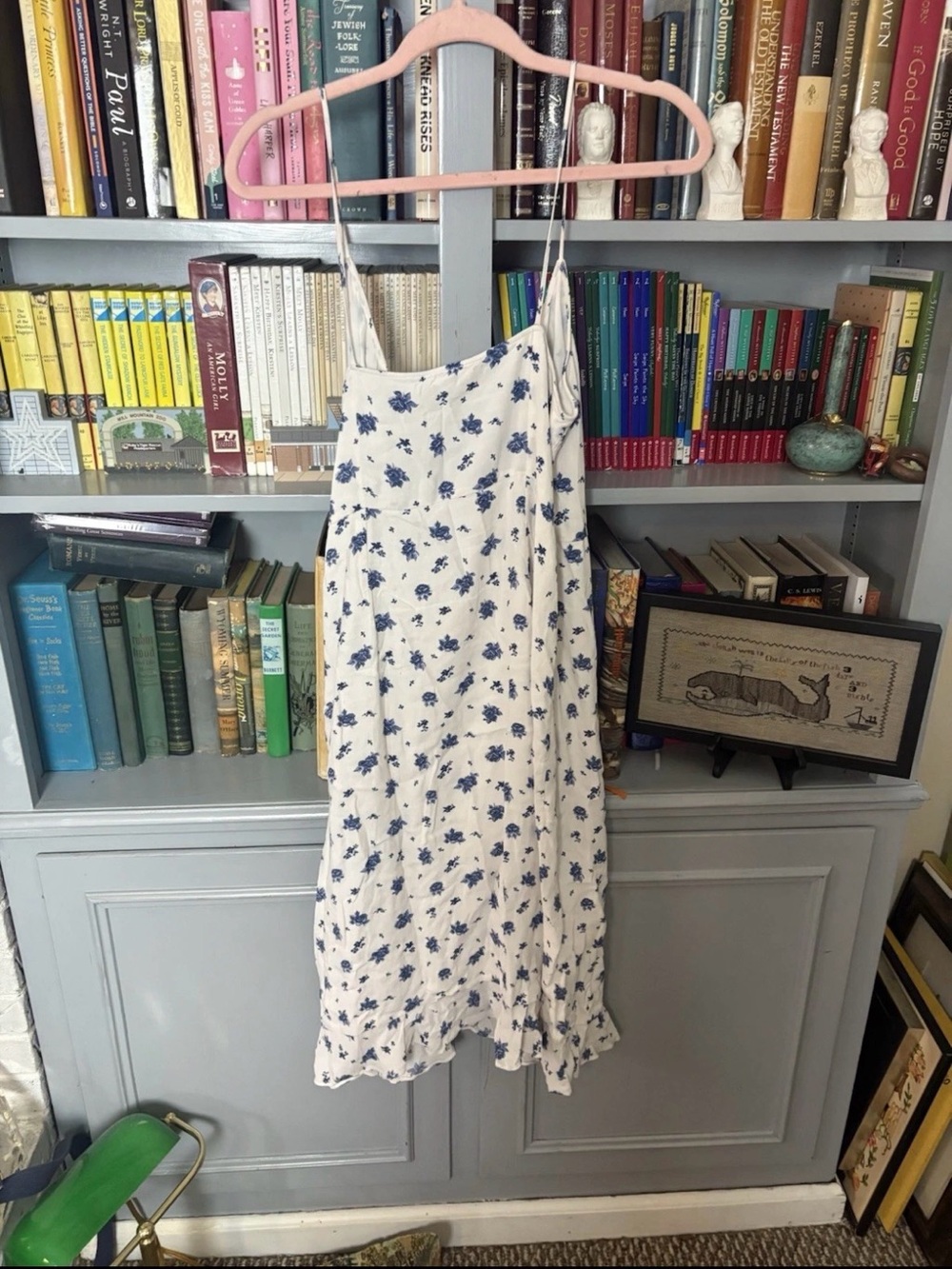 Sezane GIANNA DRESS Blue Rose White Floral Wrap Dress Size 8 - Picture 5 of 5